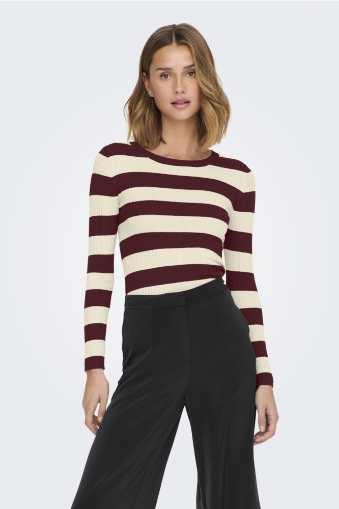 JDYPLUM L/S O-NECK PULLOVER KNT NOO 15277223 CABERNET/EGGNOG
